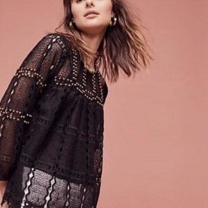 Maeve by Anthropologie Auralis Black Studded Grunge Lace Blouse